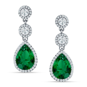 Pear Teardrop Halo Drop Dangle Earring Green Emerald CZ 925 Sterling Silver Wholesale